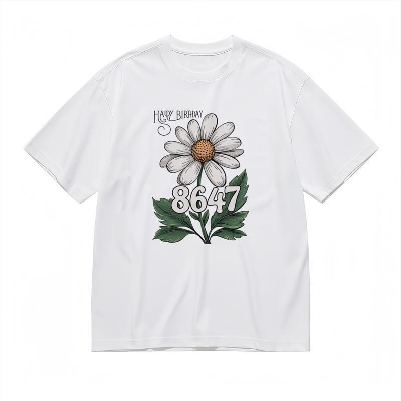 

Men s Soft Slight Stretch Classic T-Shirt Yellow Center Floral Number Design Tee S