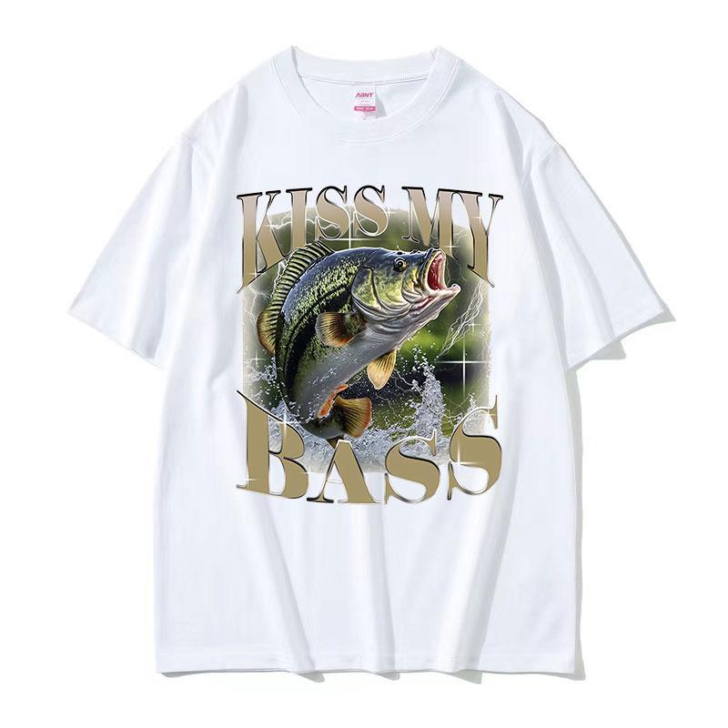 Kiss My Bass Fish Funny Meme T Shirt Retro Fishing Men Gift Retro Cotton Tshirt Unisex Tops fashion Casual High Quality Tshirt