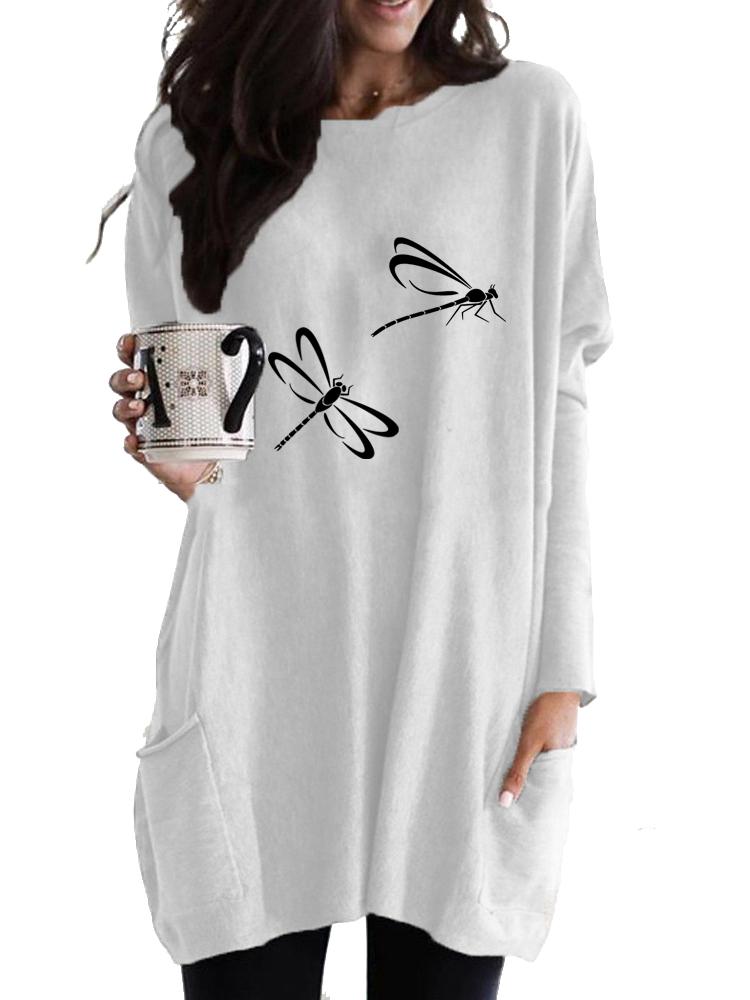 

Женская длинная туника с карманами, свободного кроя, с принтом, с длинным рукавом S