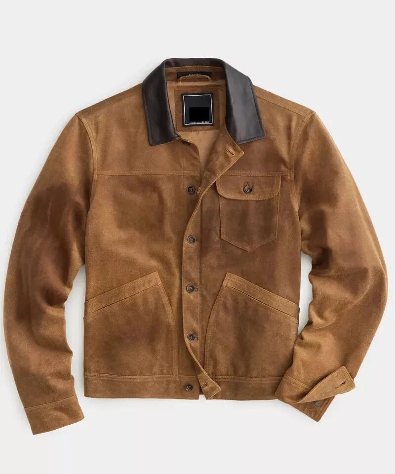 Men's Brown Genuine Soft Suede Leather Shirt New Handmade Casual Stylish Fashionable