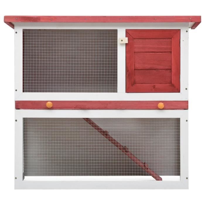 Clapier d'extérieur - vidaXL - Rouge - Bois - 90x45x80 cm - Pour lapins