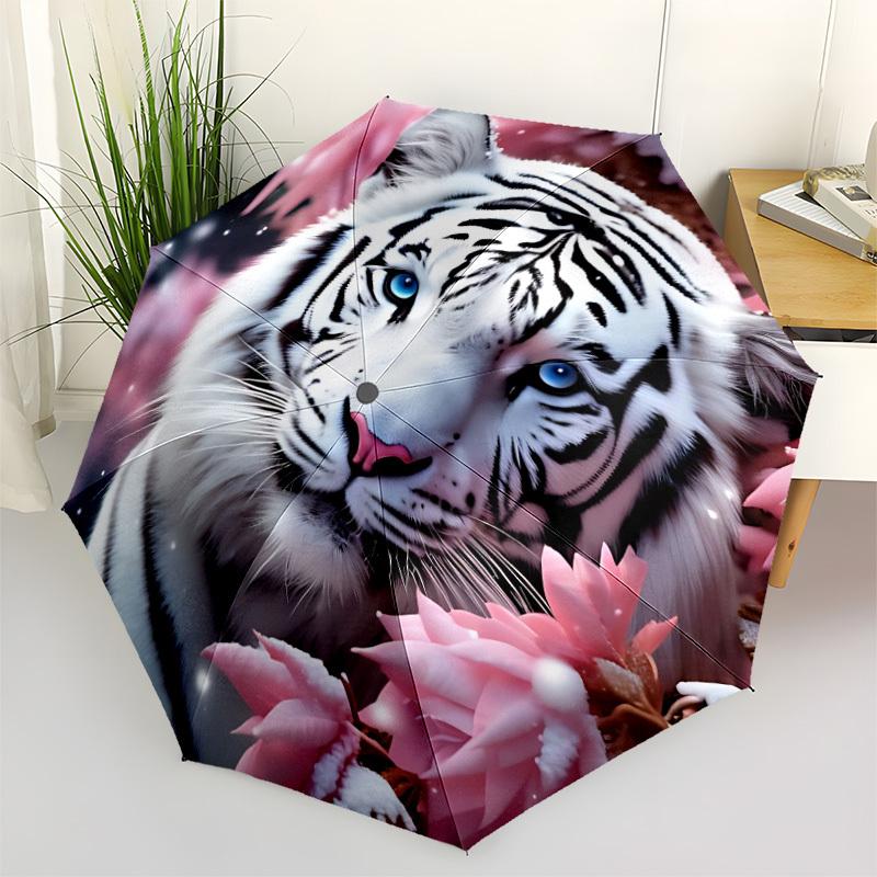 

1pc White Tiger Print Automatic Open/Close Umbrella - Portable Collapsible Umbrella with 8-Rib Stability, Fashion Lovers yy251017200