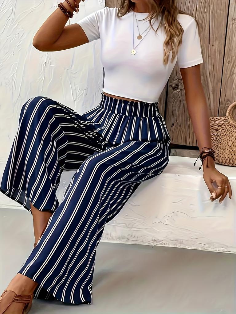 Striped Wide-Leg Pants Women loose Casual Pants Spring and Summer High Waist straight-leg loose Pants Trousers