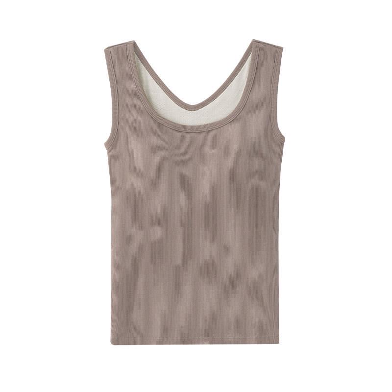 

Women s Sports Yoga Camisole with Wide Straps and Chest Pads L кофейный