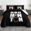 Badminton Shuttlecock Racket Typography 3 Piece Bedding Set, Black White Distressed Duvet Cover Set for Boys Sport Bedroom Decor Gift