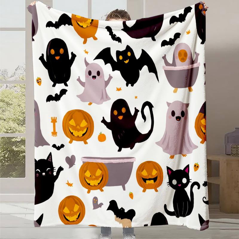 2025 New Cartoon Cute Pumpkin Little Ghost Printed Blanket Autumn and Winter Comfortable Warm Blanket Holiday Gift