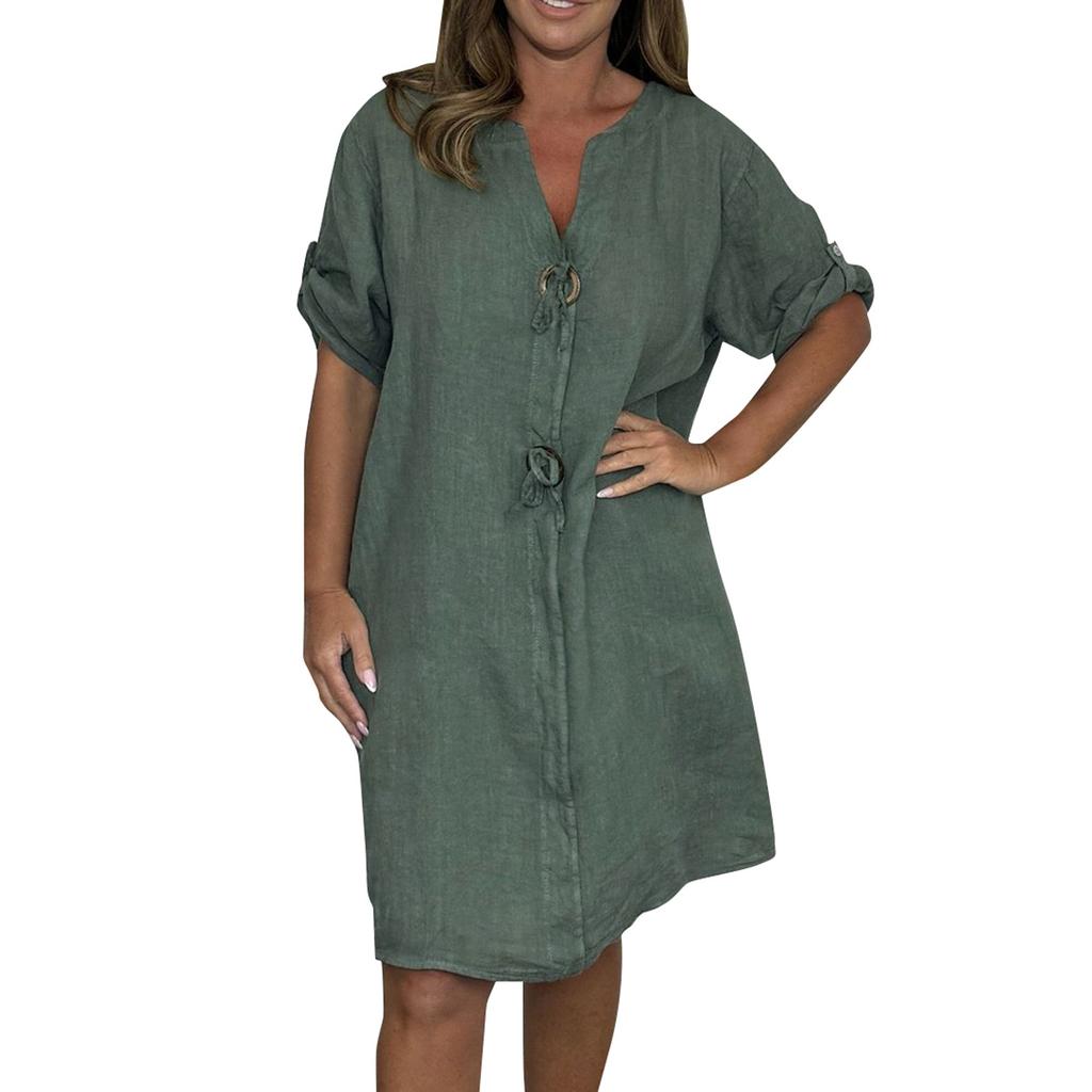 Women's Casual Sundress Beach Dress For Women 3/4 Sleeve Dress V Neck Loose Dresses Midi Dress