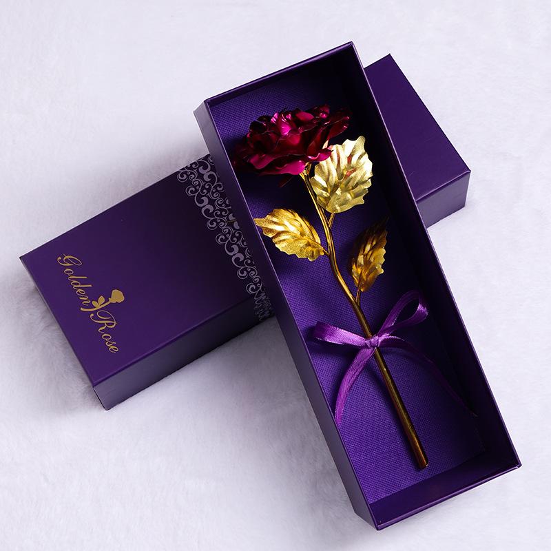 Caixa de Presente Flor Cravo Folha de Ouro - Rosa de Ouro 24K para o Dia dos Namorados Chinês