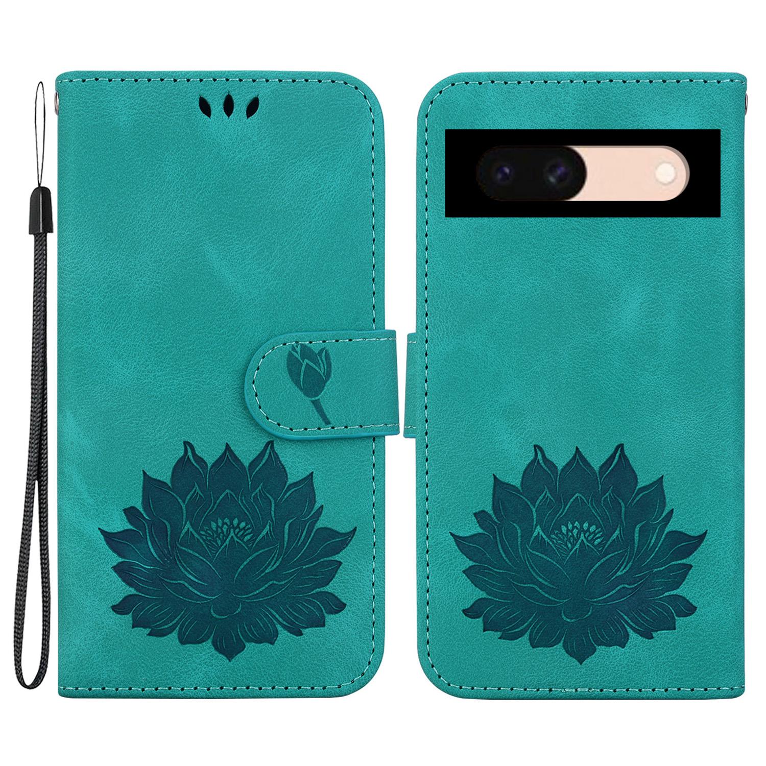 

For Google Pixel 8a Case PU Leather Folio Flip Phone Cover Lotus Pattern Green