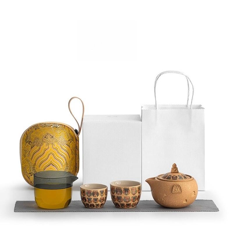 

Дуньхуан Цяньфо Инсинь Чашка Куайкэ Дорожный Чайный Набор Один Чайник Две Чашки Китайский Портативный Чайный Набор для Путешествий Five-piece Set