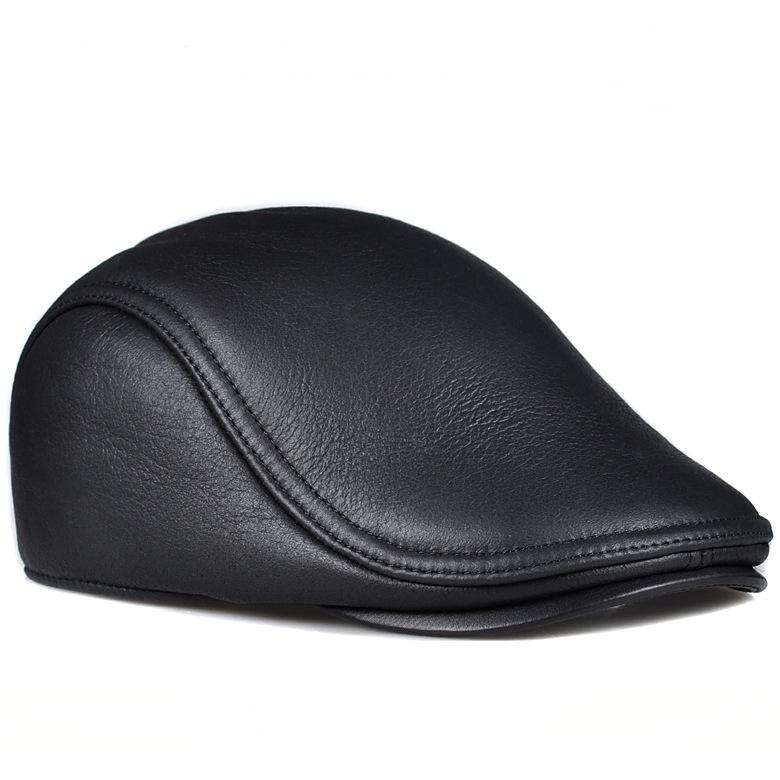 Men's Winter Leather Fur-lined Beret with Ear Protection and Duckbill Style