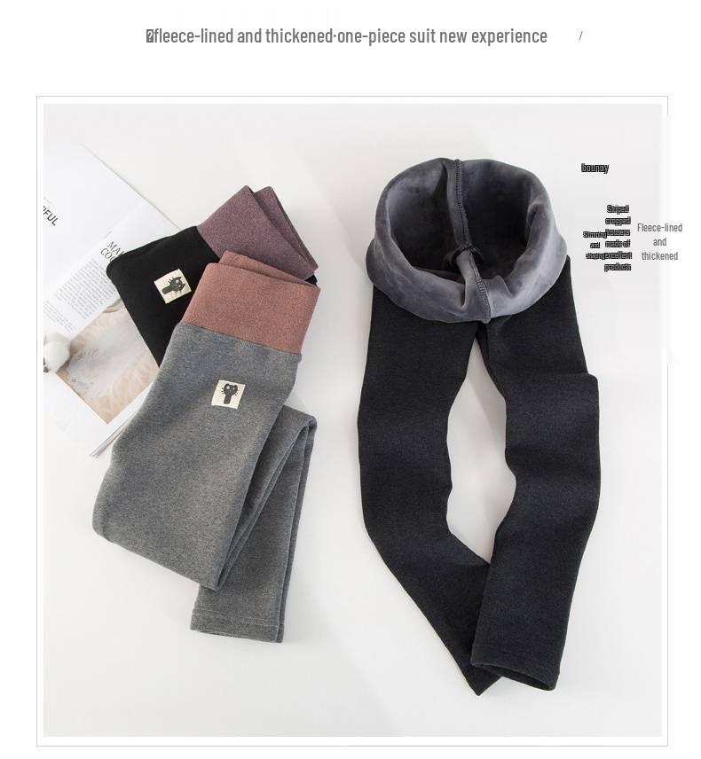 Women's High-Waisted Fleece-Lined Cotton Leggings, Slimming & Warm for Outdoor Wear, Perfect for Autumn & Winter.