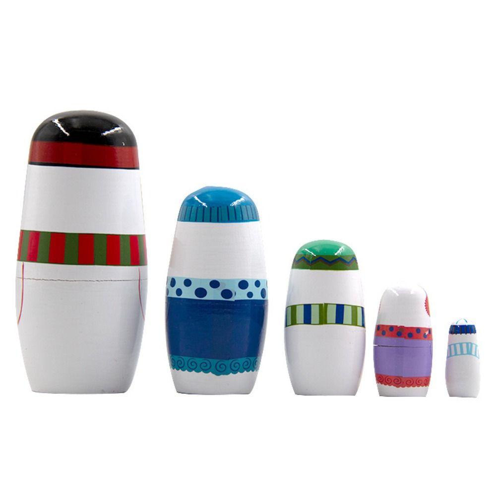 Wood Snowman Russian Doll 5Pcs/Set Christmas Nesting Dolls Cute Xmas Matryoshka Doll  Kids