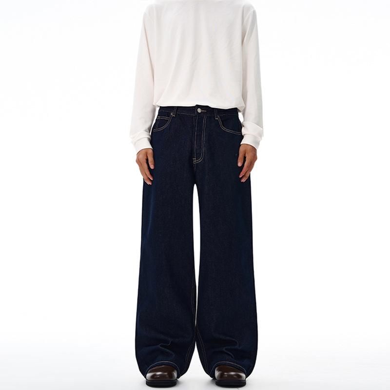 

LKTM Unisex Retro Cuffed Raw Selvedge Denim Jeans - Clean Fit Straight Pants 2XL синій