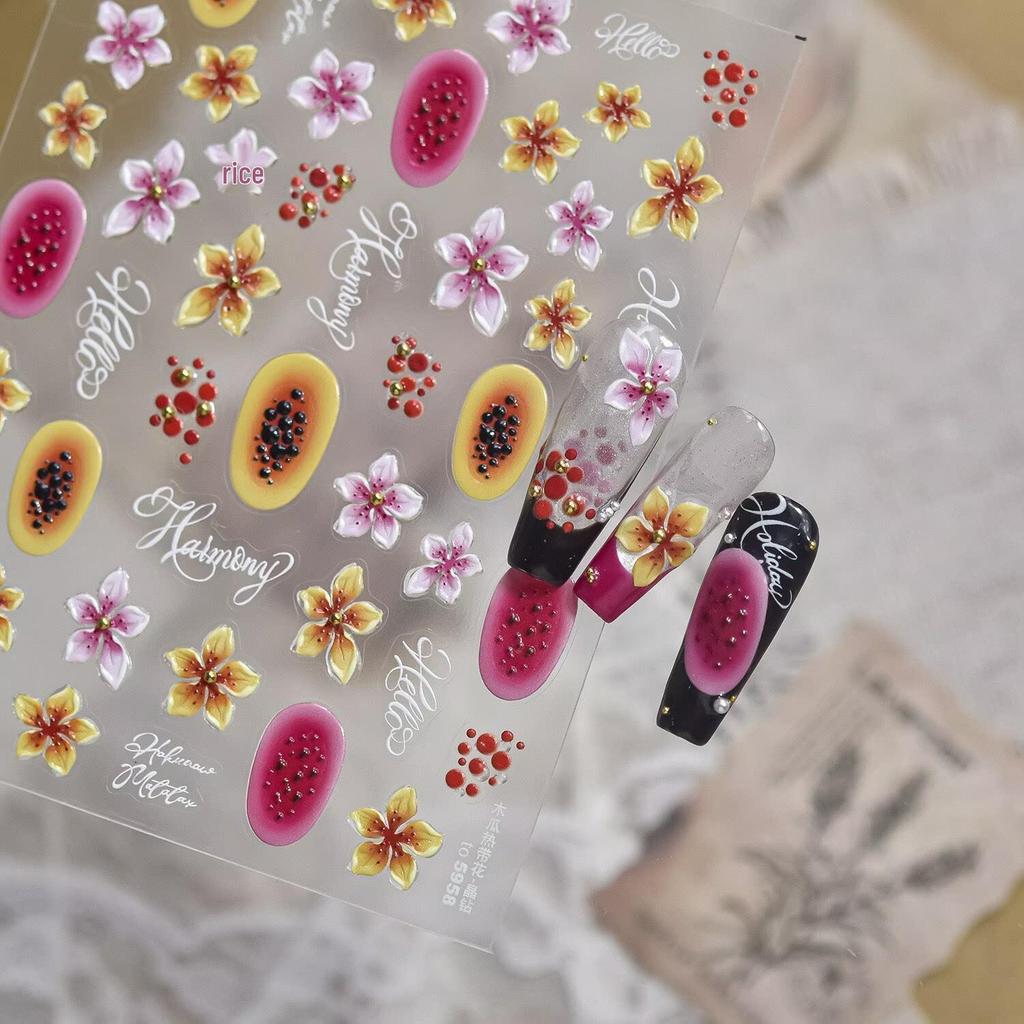 Simple Elegant Polka Dot 3D Tropical Lily Flower Nail Art Stickers