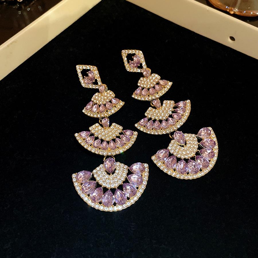 Silver Needle Diamond Fan Pendant Earrings Light Luxury High Sense Exaggerated Necklace Niche Fashion Temperament Necklace Women
