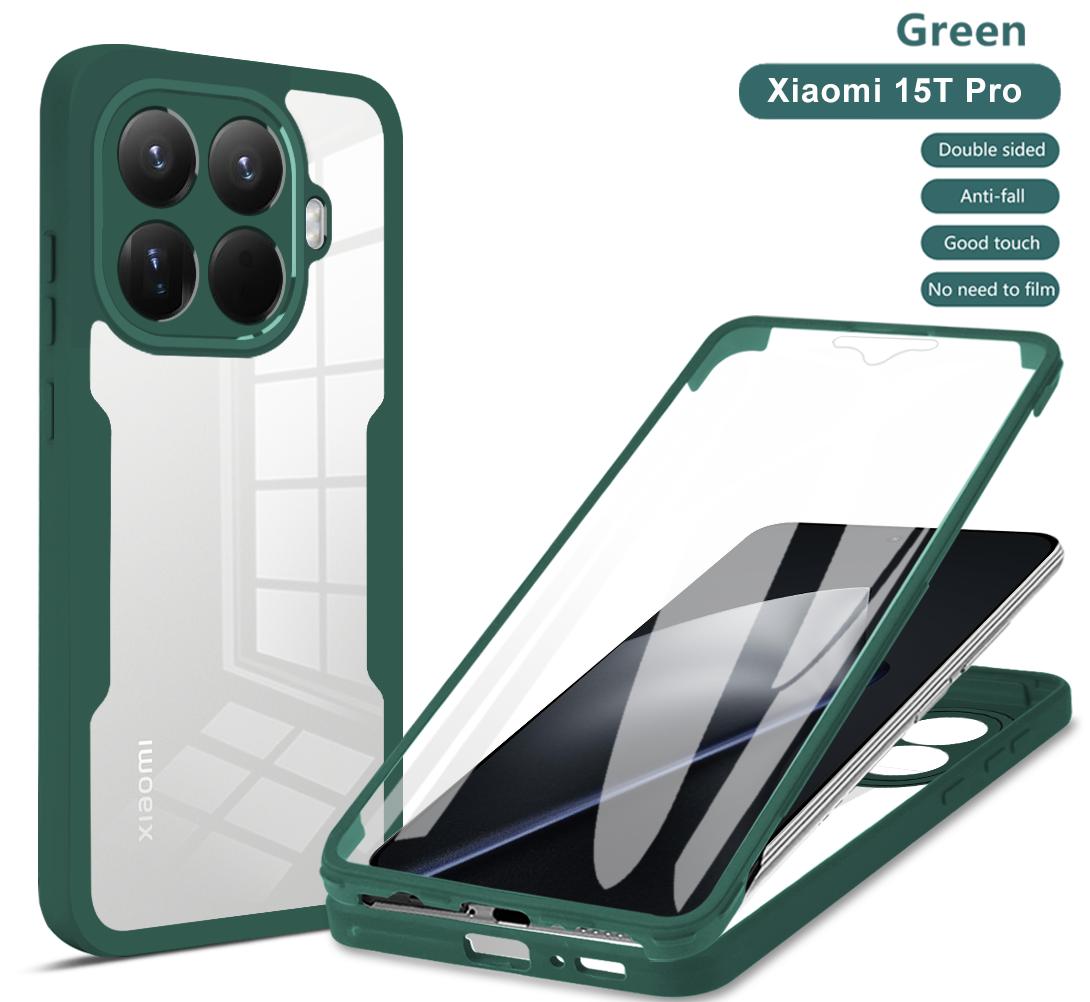 

Прозрачный противоударный чехол для телефона с полной защитой 360° для Xiaomi 15T Pro 5G, чехол-накладка с защитной пленкой для переднего экрана для Mi15T 15TPro For Xiaomi 15T Pro зелёный