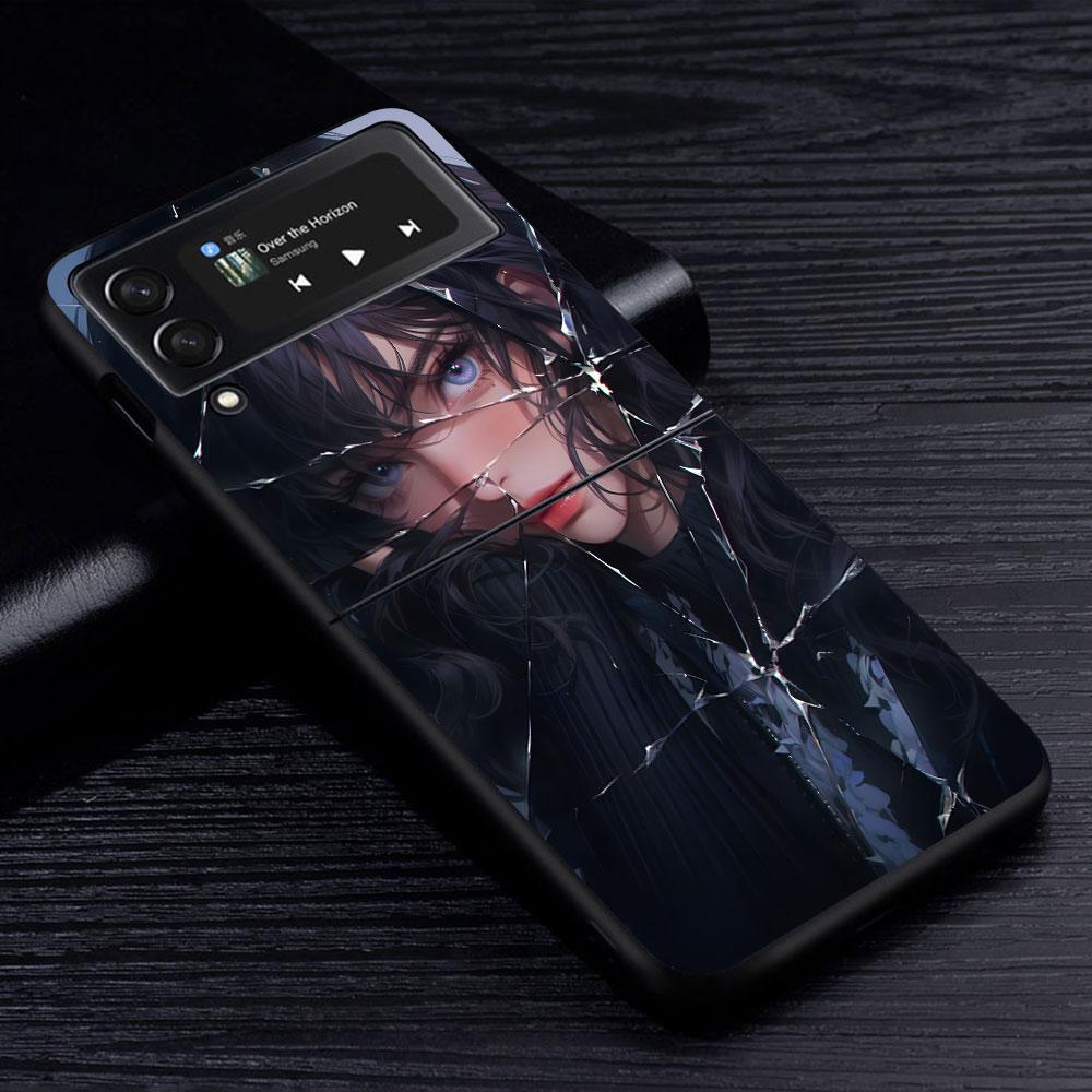 Custodia Beauty Crush Girl per Samsung Galaxy Z Flip4 Flip3 5G Guscio Rigido in PC per Cellulare Z Flip 4 3 Nero Coque Zflip4 Zflip3 Cover