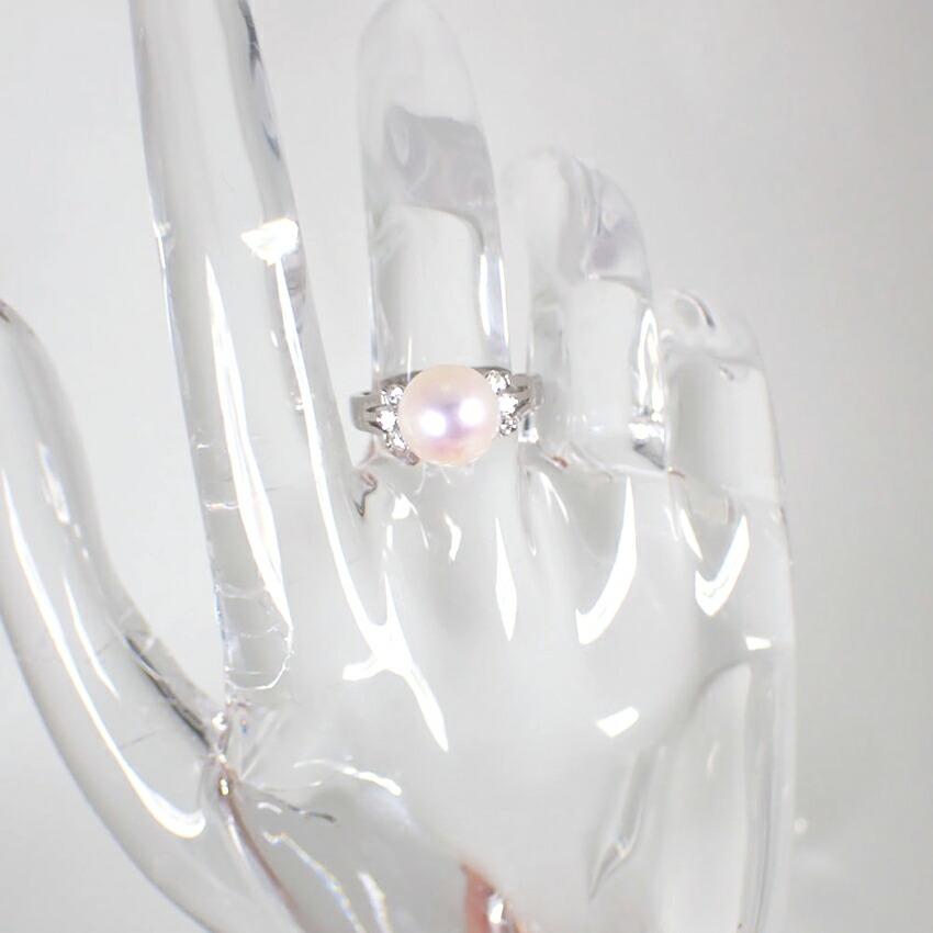 [Used] Pt900 Akoya Pearl 8.7mm Diamond Ring / J49-3