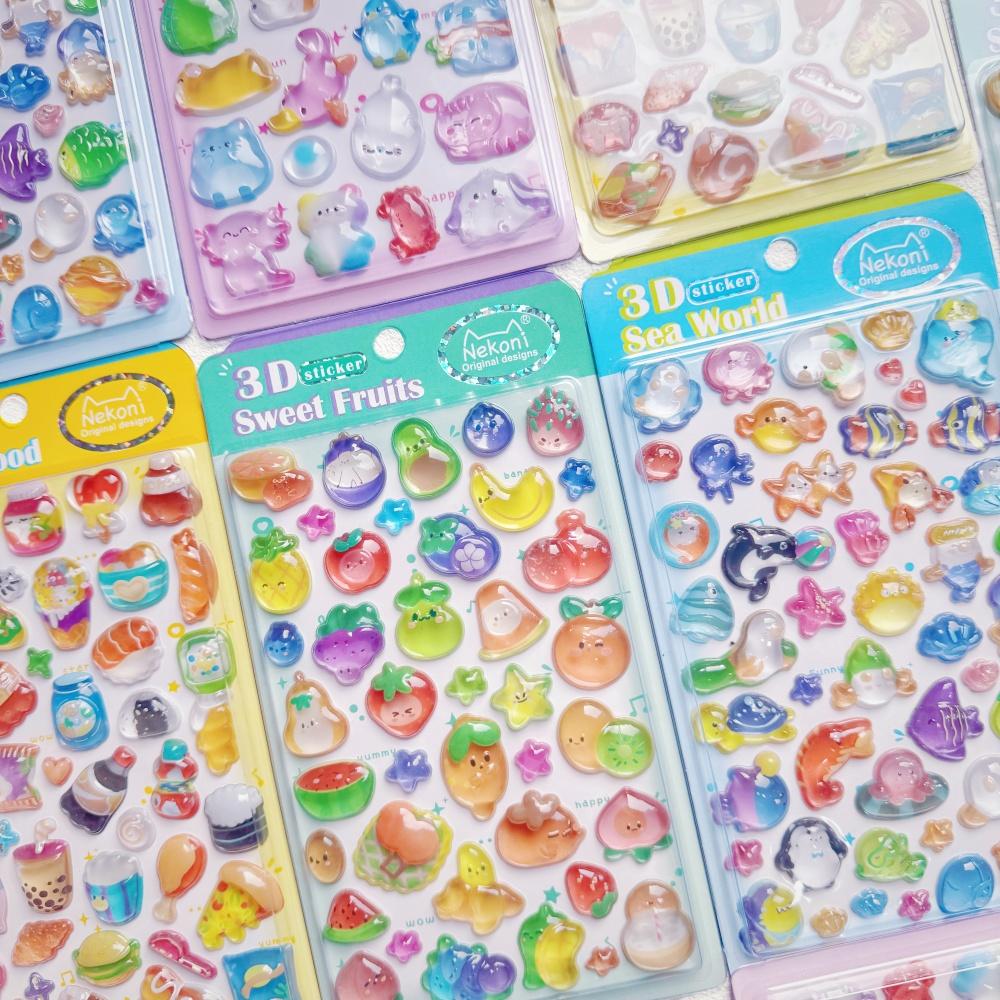 Nekoni 3D Relief Cartoon Food Fruits Stickers Set For Scrapbooking Diy Journal Cute Stationery Decals