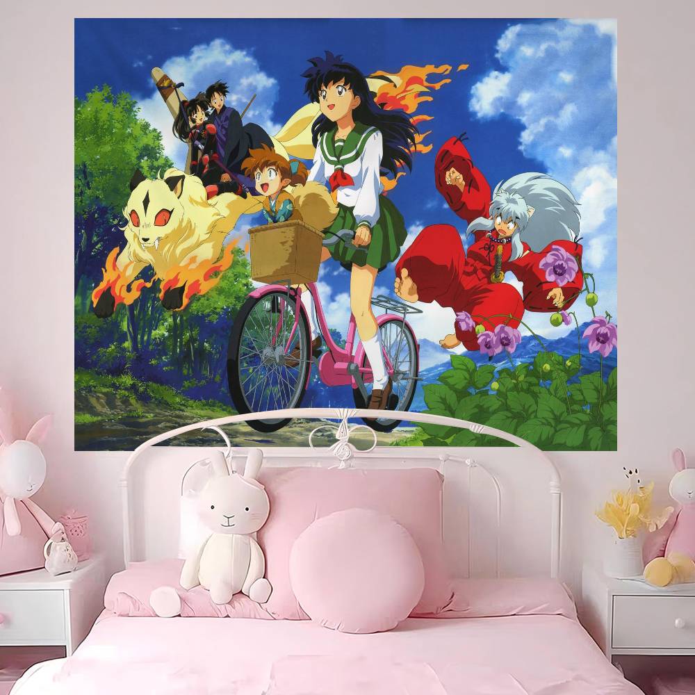 Japanese Anime Inuyasha Anime Tapestry Hanging Tarot Hippie Wall Rugs Dorm Wall Hanging Sheets