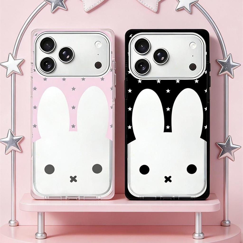 Miffy Rabbit Crystal Square Phone Case for iPhone 15/16/17 Pro Max - Anti-fall Design