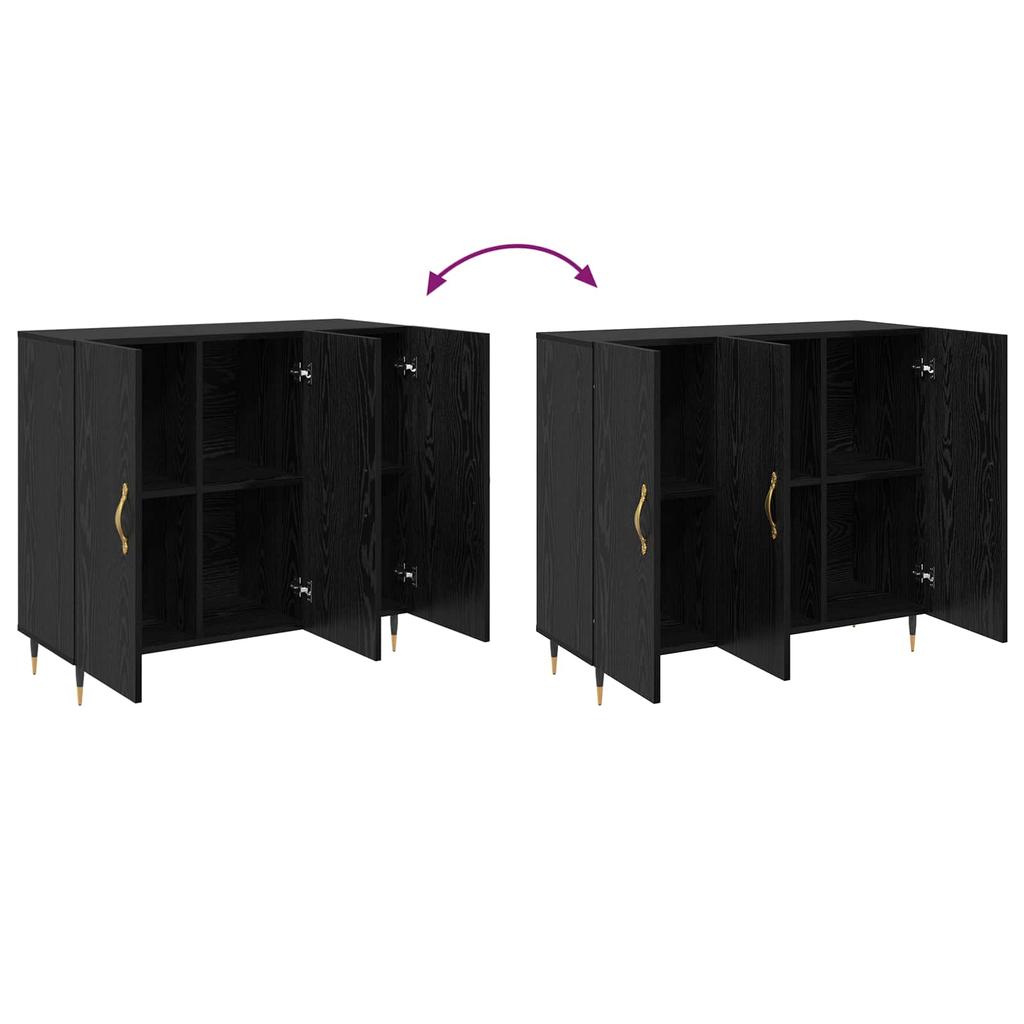 Sideboard In Black Oak Look 90 X 34 X 80 Cm Engineered Wood