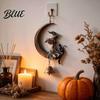 Chiming Metal Wall Hanging Halloween Witch And Black Cat Moon Wind Chime Vintage on Crescent Festive Haunted House Accessories Bell Gothic Ornament
