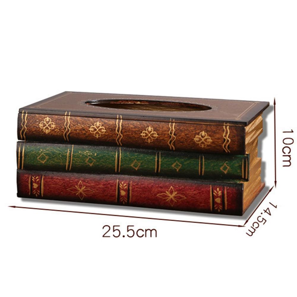 Wooden Antique Book Shaped Napkin Box Tissue Holder Wipes Storage Case Paper Towel Dispenser