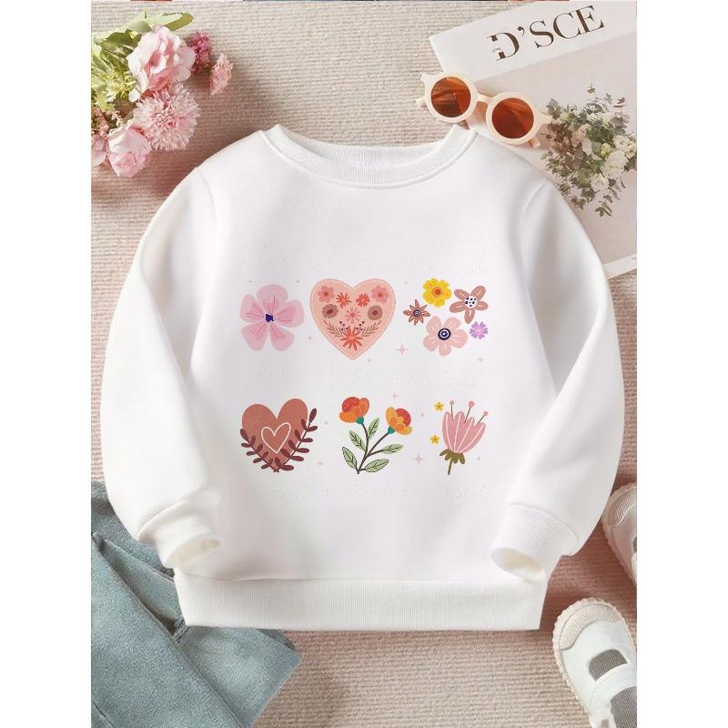 Kids Sweatshirt Embrace Love: A Whimsical Floral Reminder of Kindness Print Long Sleeve Crewneck Sweatshirt - Soft Casual Pullover Top