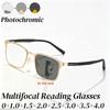 Photochromic Multifocal Reading Glasses Anti Blue Light Presbyopic Eyeglasses Fashion Square Frame Degree Glasses Near and Away