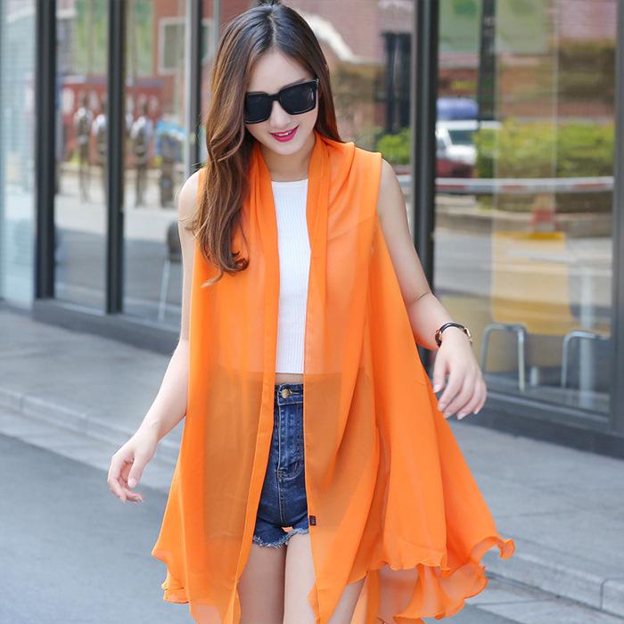 Women's Versatile Chiffon Shawl: Sleeveless, Sun Protection, All-Match Summer Cardigan and Beach Cover-Up