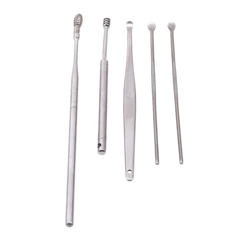 5Pcs/Set Silver Stainless Steel Ear Spring Screw Dig Ear Clean Ear Pick ...