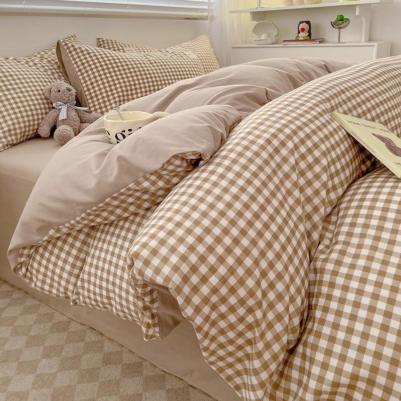 Simple Pure Cotton Four-piece Set Plaid Pure Cotton Bed Sheet Quilt Cover Bed Sheet Type Pure Cotton Dormitory Three-piece Set