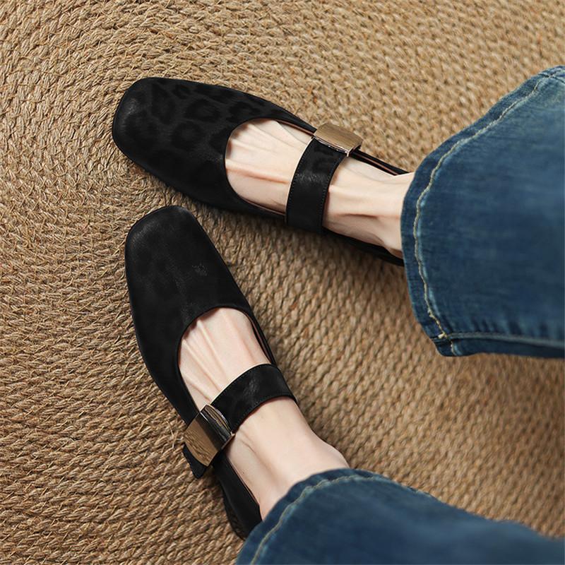 Fashion 2025 New Spring/summer Leopard Print Cow Leather Woman Shoes Square Toe Low Heel Women Pumps Shoes for Women Mary Jane Shoes