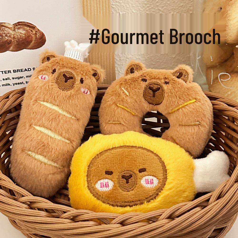 Creative Piggy Bread Capybara Cartoon Brooch Doll Toy Figurine Pin