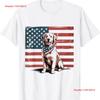 Golden Retriever 4th Of July USA American Flag Patriotic T Shirt  Vintage Washed Comfortable Top For Everyday Wear