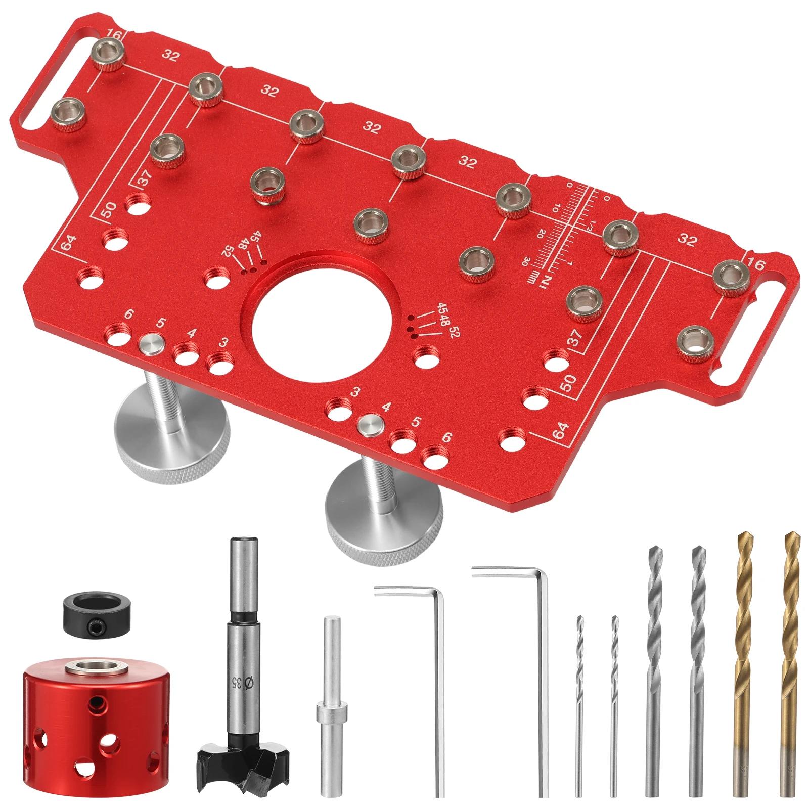 

Aluminum Alloy Cabinet Hinge Jig Hinge Hole Drilling Guide Template with Drill Bits Mortising Kit for Cabinet Door Installation