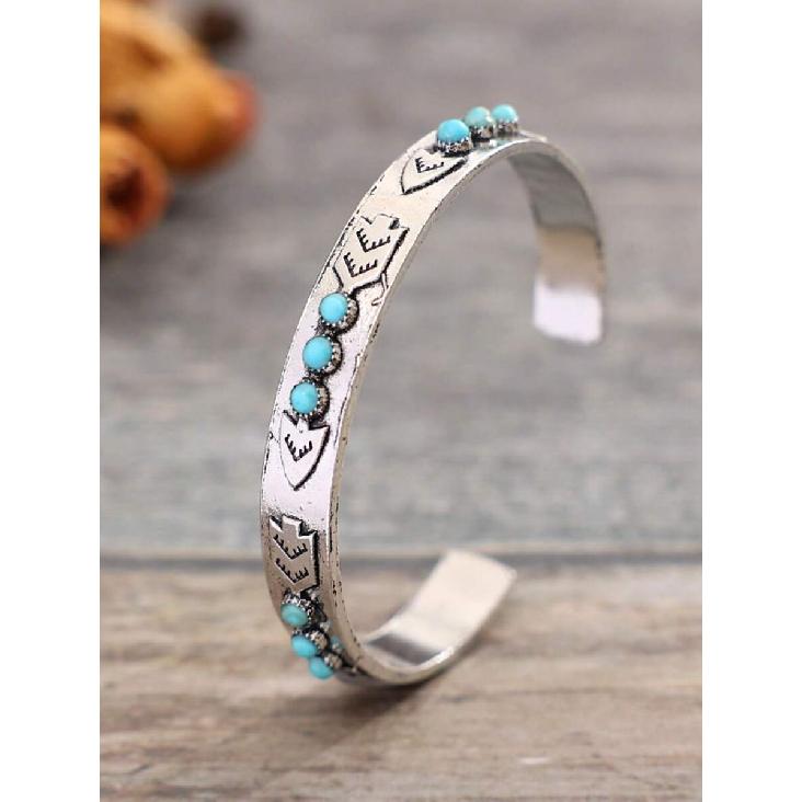 1pc Bohemian Vintage Faux Turquoise Open Adjustable Bracelet