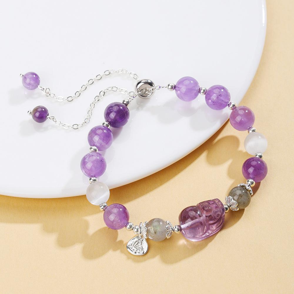 Amethyst Crystal Beaded Bracelet with Lucky Abacus Charm - Elegant DIY Handmade Jewelry for Women