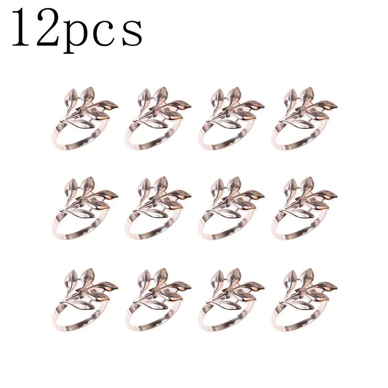 12PCS  Hotel Napkin Rings Metal Autumn Leaf Napkin Holder Wedding  Gold and Silver Napkin Holder Party Table Decoration
