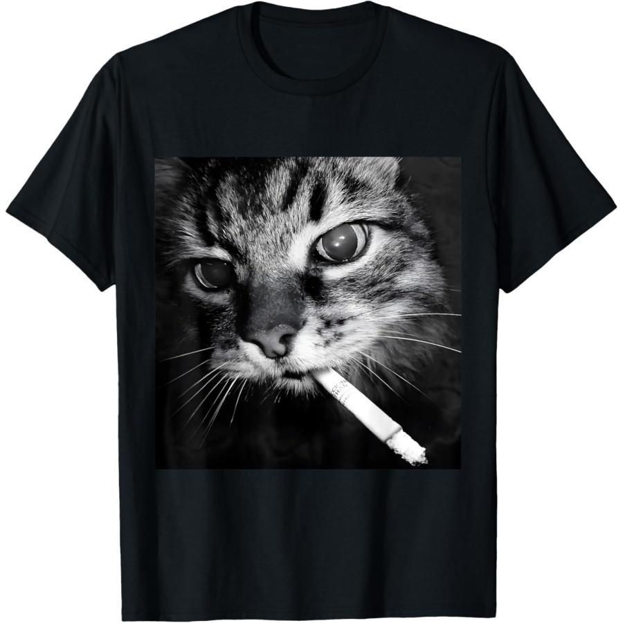 Кот-курильщик Забавный курящий кот Мем Глупый мозг Т-Ширт(4) S