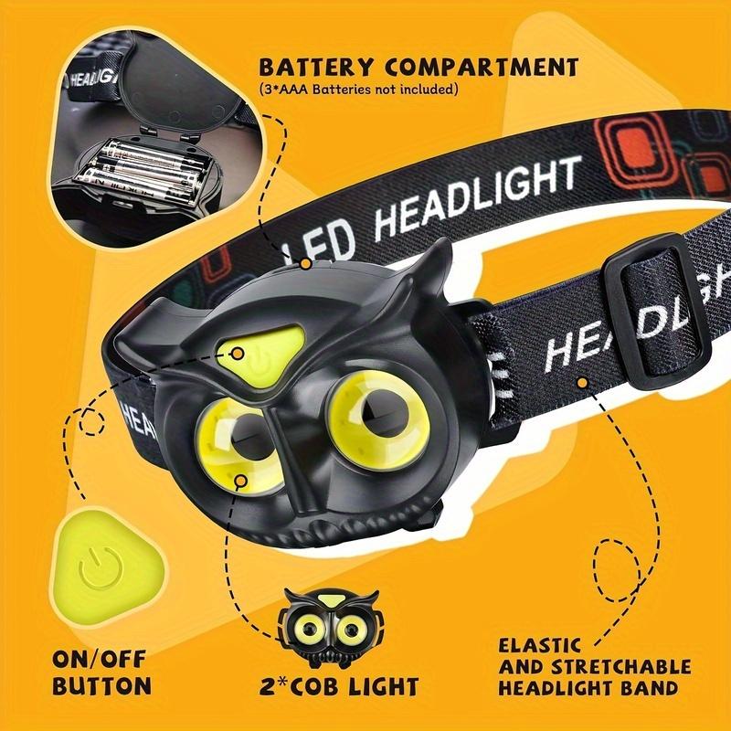 LED Owl Headlight Ultra Light and Bright Four Mode Dry Battery/rechargeable, Bright Adventure Light, Outdoor Camping, Hiking, Fishing, Emergency