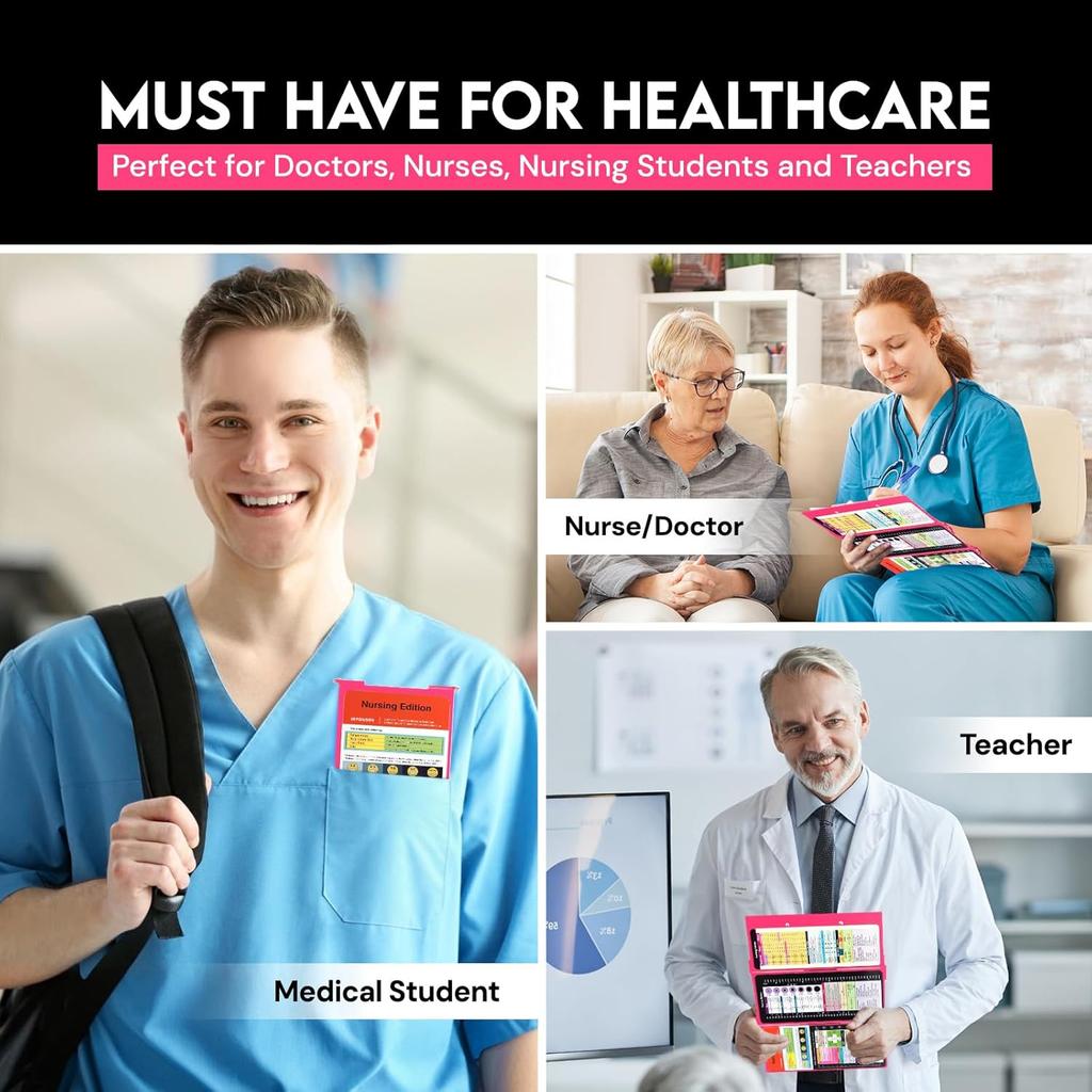 Nursing Clipboard with Nursing and Medical Edition Cheat Sheets 3 Layers Aluminum Foldable Nurse Clip Board Nursing Student Essentials - Foldable