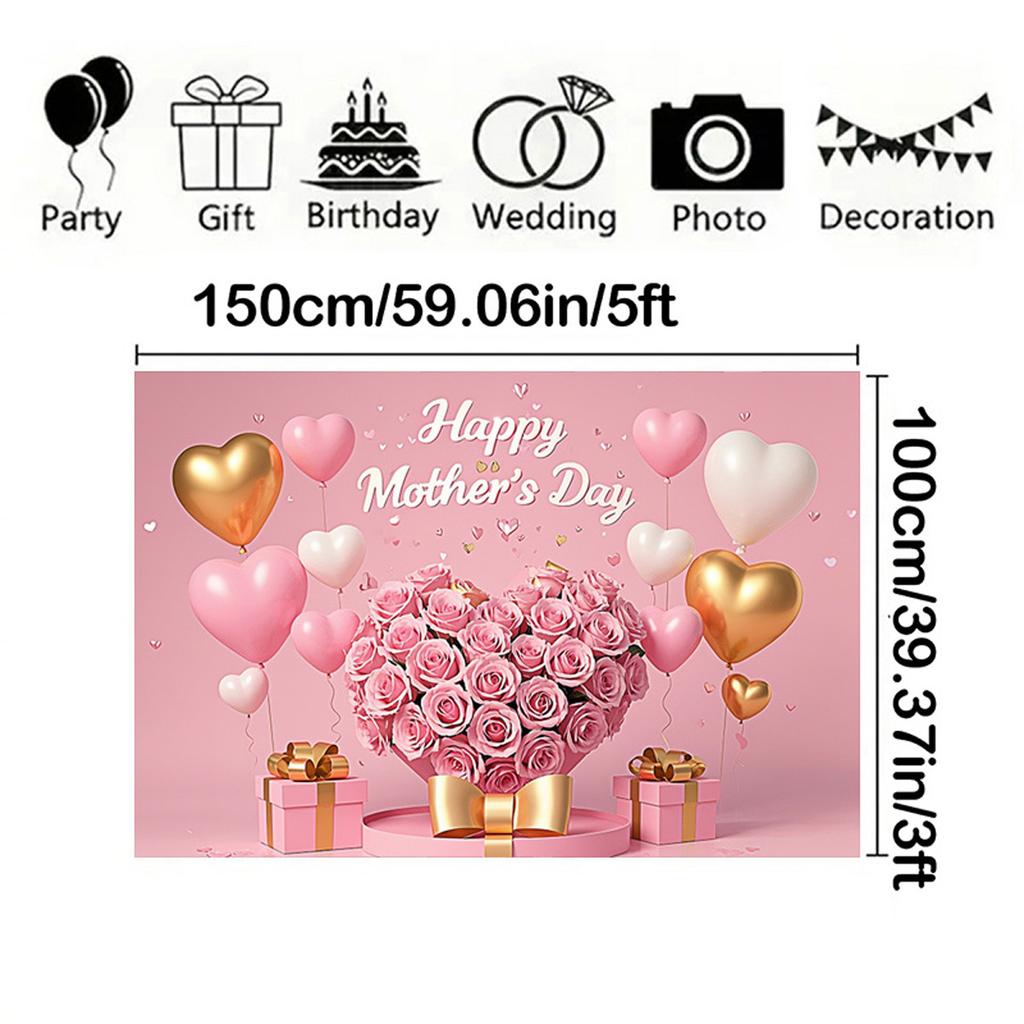 Happy Mother's Day Backdrop Thanks Best Mom Floral Flower Love Heart Mothers Day Birthday Photography Background Photo Studio