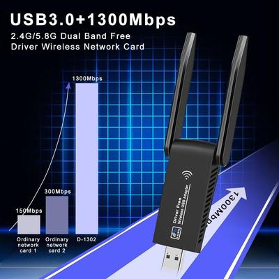 Dual Band WiFi USB Adapter 2.4G/5Ghz USB3.0 Interface 1300Mbps WiFi Dongle Receiver Powerful Wireless Network Card