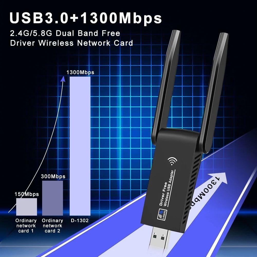 2.4G/5Ghz 1300Mbps WiFi Dongle Dual Band Wireless Network Card  For Computer/PC/Tablet