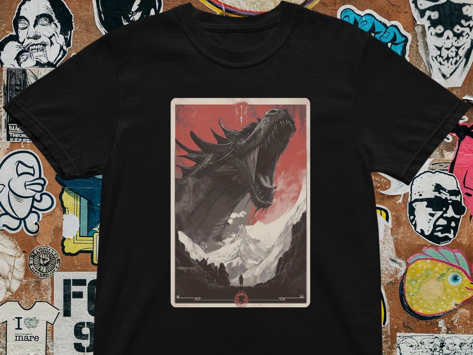 Epic Dragon Art T-Shirt: Gothic Fantasy Battle Tee S