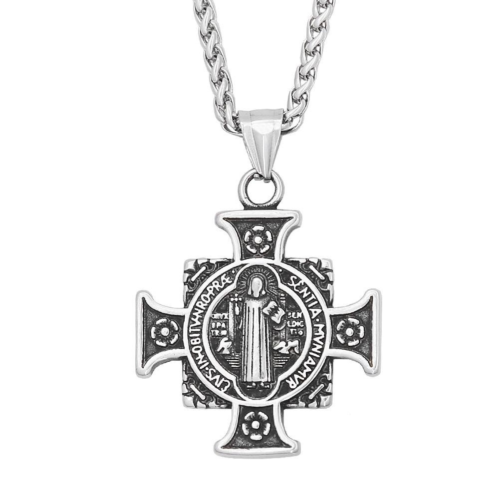 Vintage Kreuz Anhänger Edelstahl Halskette Herren St. Benedikt Exorzismus Anhänger Punk Hip Hop Schmuck
