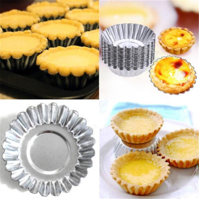 10pcs/set 7cm Tinplate Flower Cake Egg Tart Mold Kitchen Tools Baking Mould (Color: Silver)